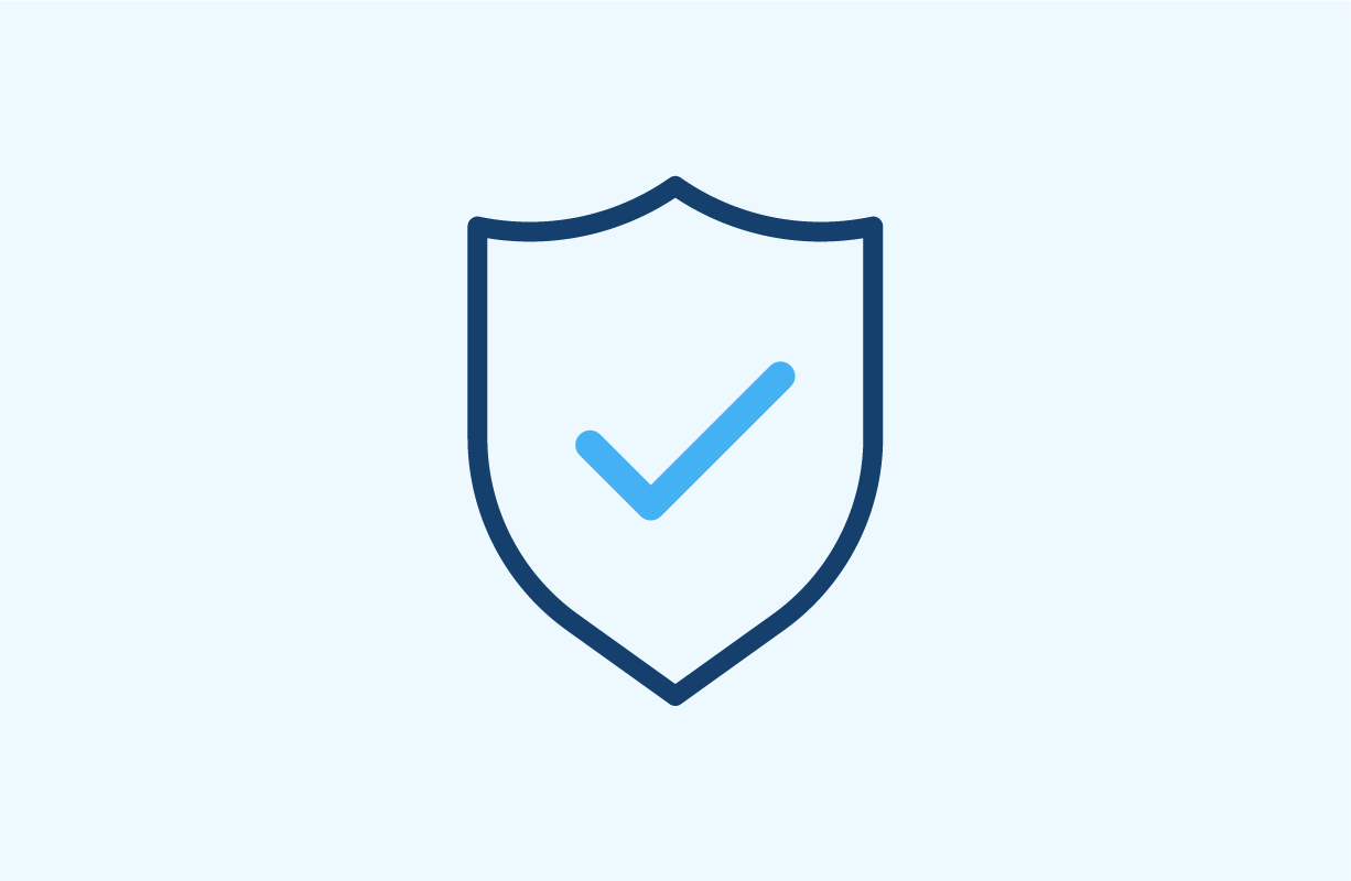 A line icon of a shield with checkmark icon, representing security or protection.