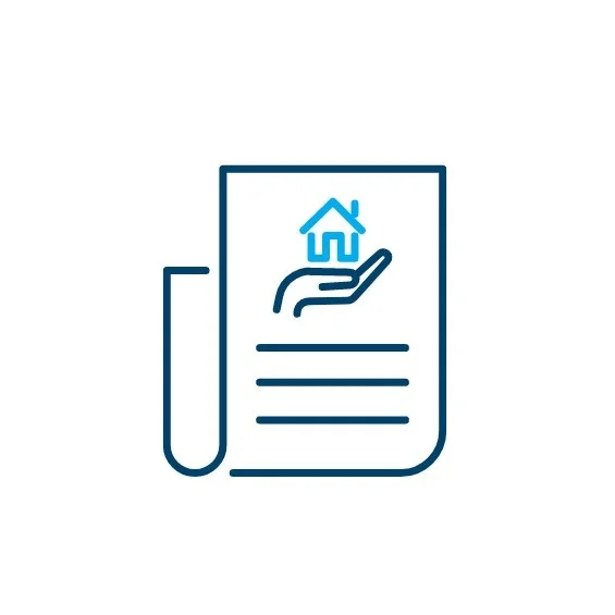 Icon of a document with a house symbol held in a hand.