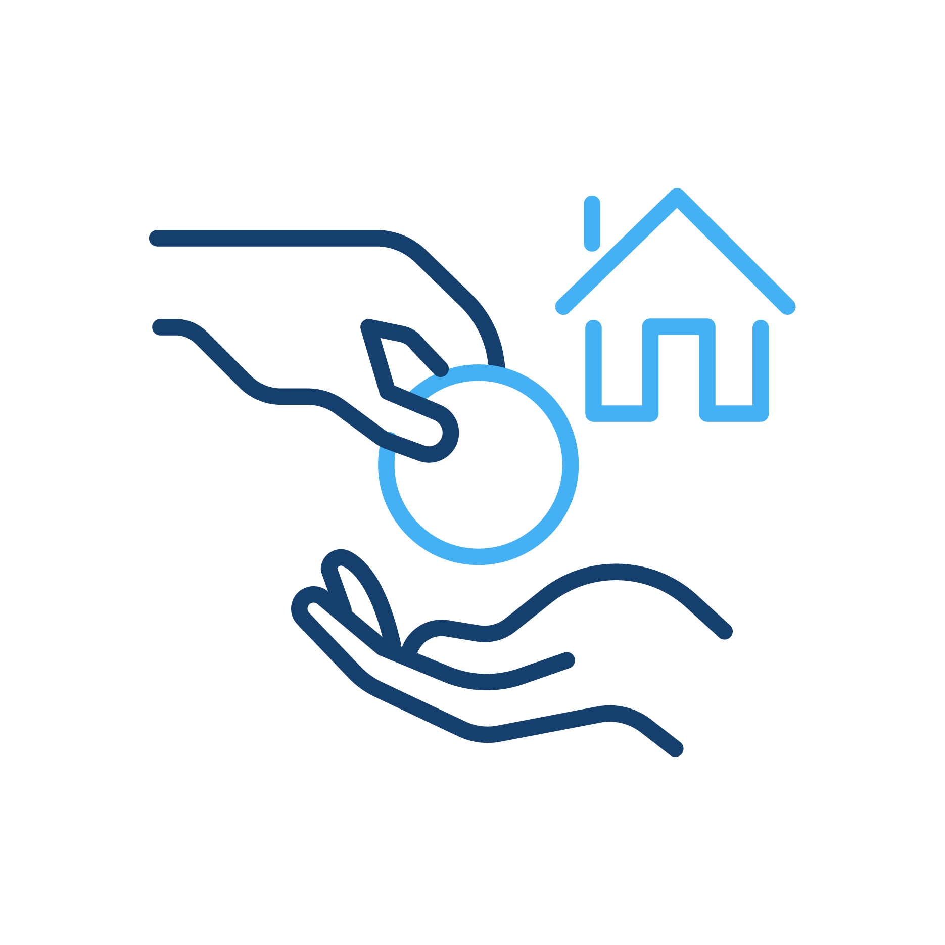 icon of a hand giving another hand money with a house in the background