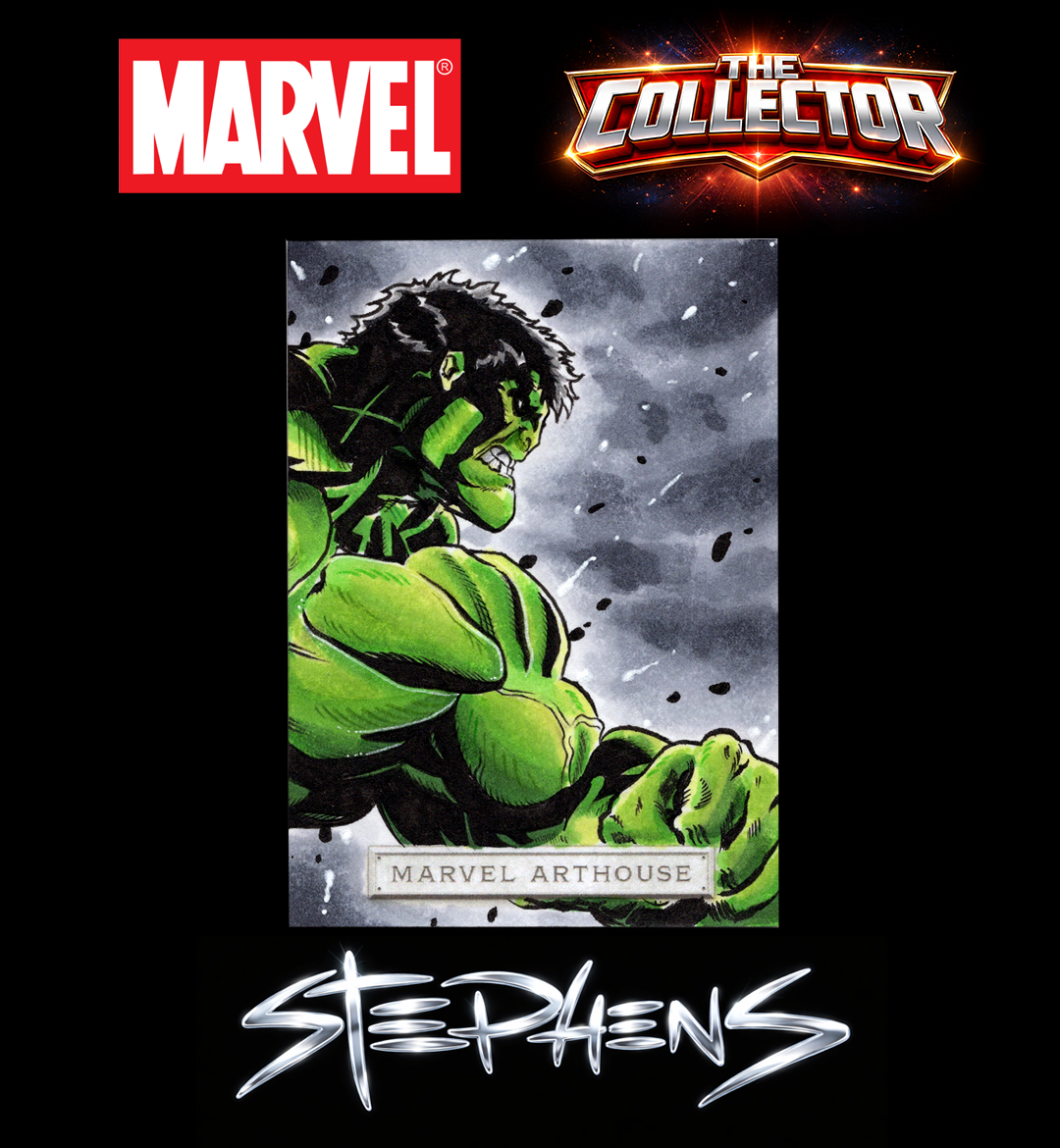 A comic book cover featuring the Hulk, a green-skinned superhero, in a dynamic pose with clenched fist, in a stormy background. The top part of the cover includes Marvel and The Collector logos. The name 'Stephen' is written at the bottom in stylized white text.