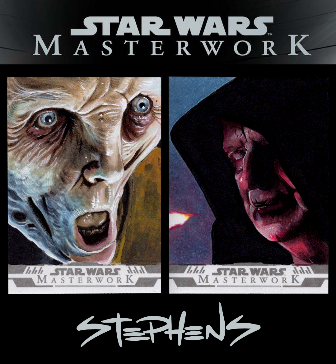 Cover image of Star Wars Masterwork trading cards featuring artwork of Obi-Wan Kenobi and Darth Vader.