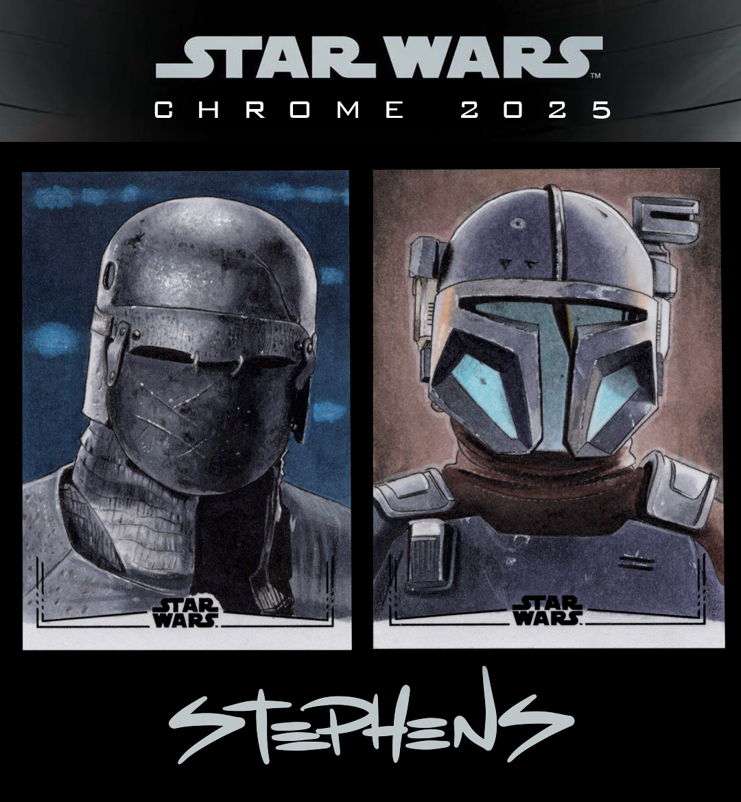 Two Star Wars character portraits, one of a dark helmeted figure on the left and a light helmeted figure on the right, with the title 'Star Wars Chrome 2025' above and the name 'Stephen' below.