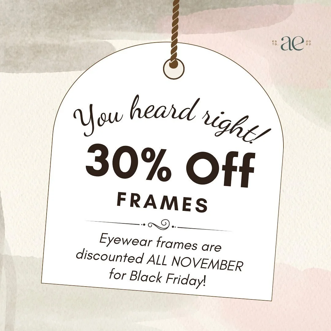 Your eyewear should fit your lifestyle &mdash; and your mood. 👓

Enjoy 30% OFF all frames this November and consider a second pair for:
☀️ Sunglasses
💻 Computer glasses
✨ Or simply a fresh look

#BlackFridayMonth #AllureEyecare #EyewearStyle #Bloom