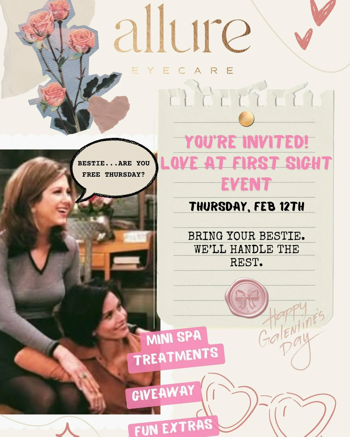 Galentine&rsquo;s plans > everything else.

Our Love at First Sight Galentine&rsquo;s Event is almost here but &mdash; ONLY 2 SPOTS LEFT! ✨
Mini spa treatments, fun extras, giveaways, and all the best Galentine&rsquo;s vibes.

No bestie? No proble