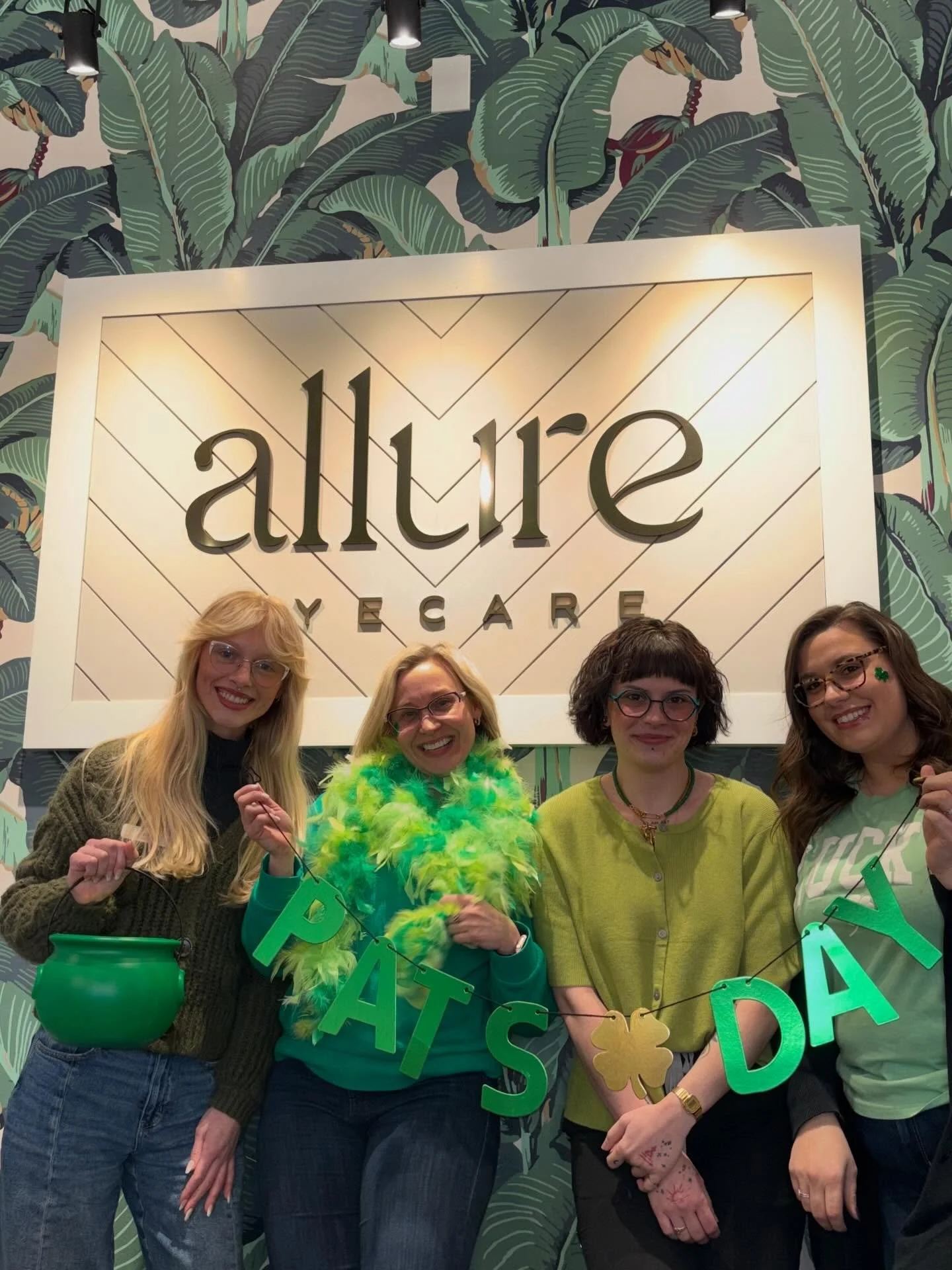 Happy St. Patrick&rsquo;s Day from the Allure Team!! 
Swipe to find the leprechaun 🍀 👀

#AllureEyecare #LuckyLooks #StPatricksDay #SeeInStyle #OpticalVibes