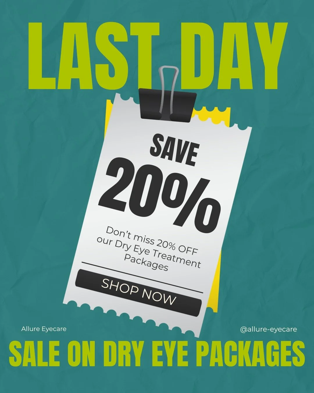 Reminding you that our Sale on Dry Eye Packages ends today!!

Our treatments help:
💧 Boost tear hydration
✨ Reduce redness, irritation &amp; burning
👁️ Improve long-term eye comfort

Not sure if it&rsquo;s right for you? We&rsquo;ll help you find t