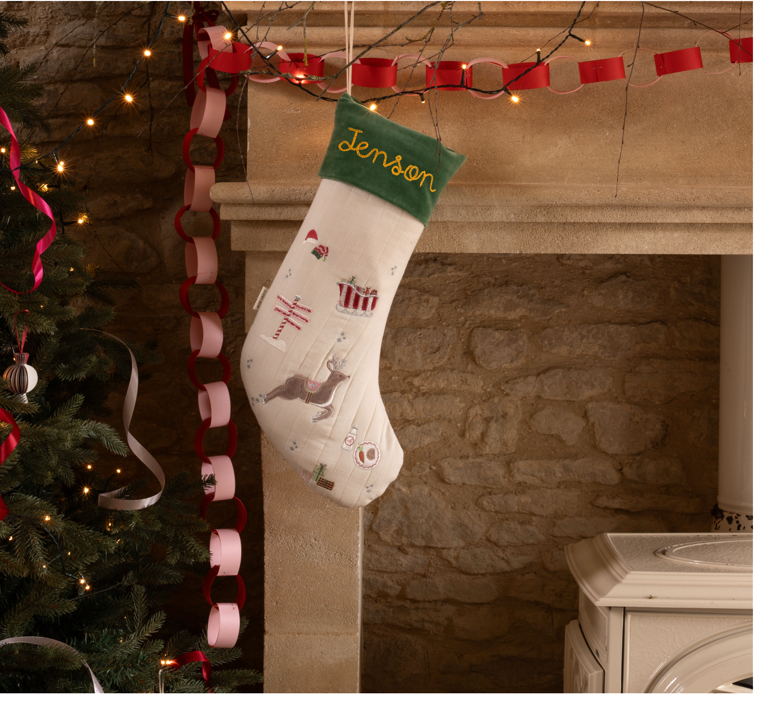 Personalised Green Velvet Trim Stockings- North Pole