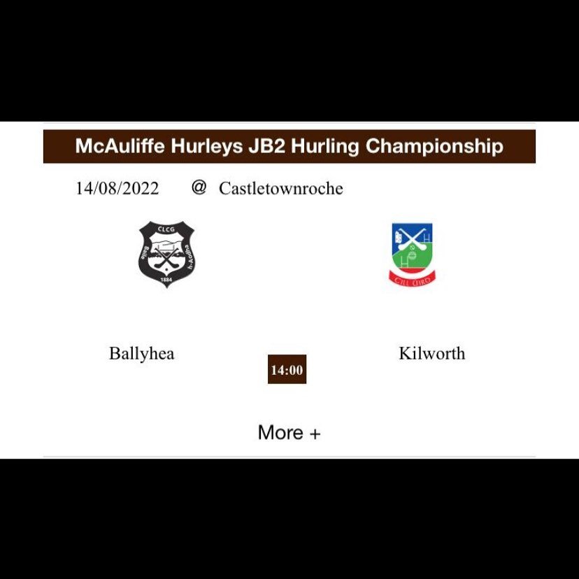 Best of luck to our junior hurlers in the C&rsquo;ship today at Castletownroche at 2.00.