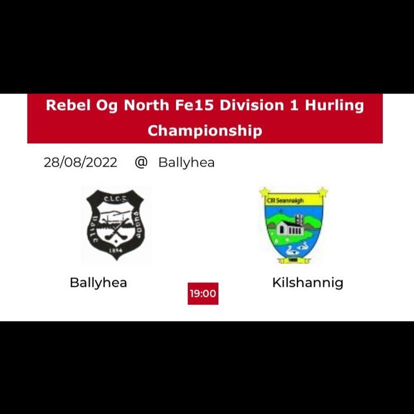 Best of luck to our u-15 hurlers tonight in the C&rsquo;ship at 7.00 in Ballyhea