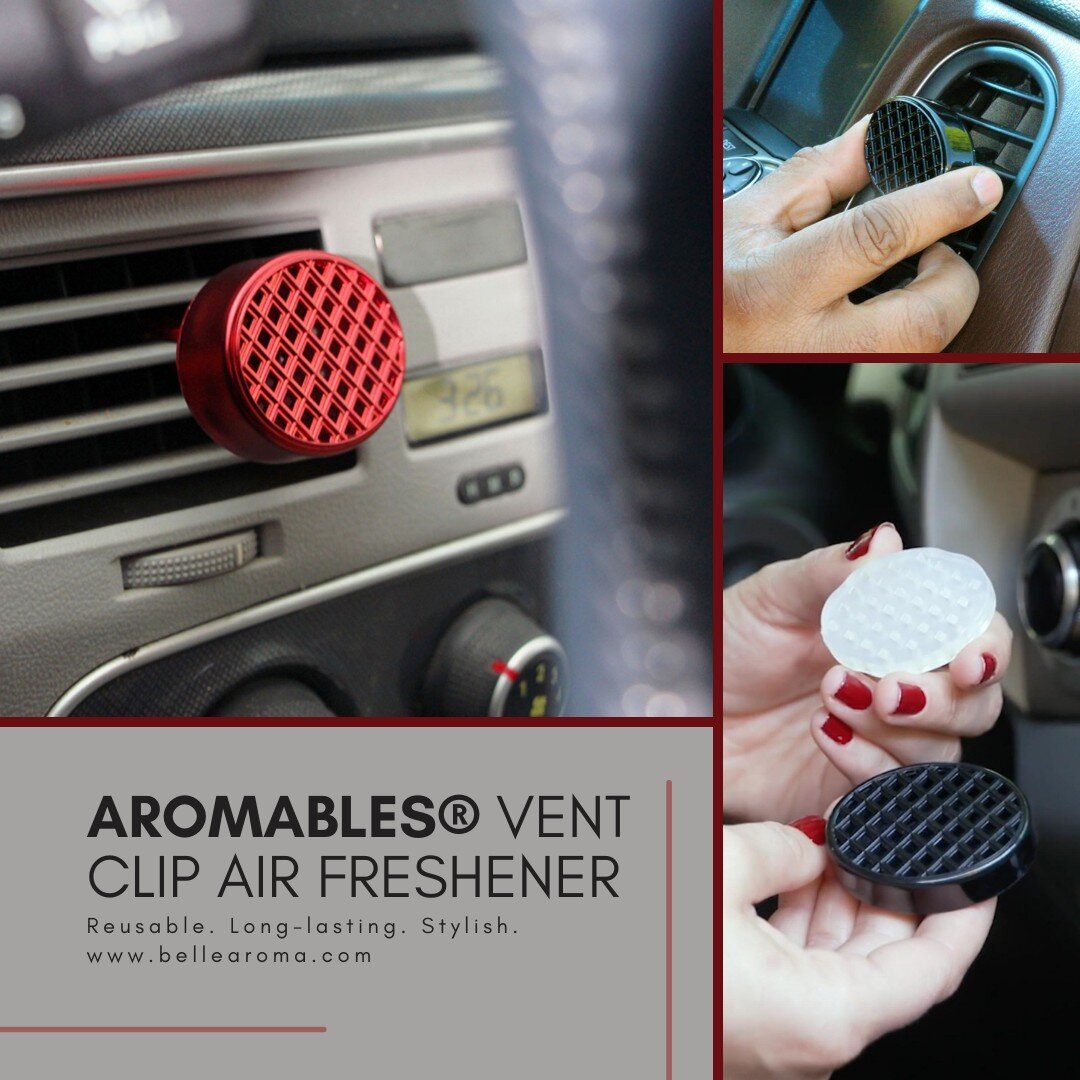 Reusable, long-lasting, and stylish &ndash; Aromables&reg; Vent Clip Air Fresheners! Aromables Vent Clips utilize fragrance-infused resin scent bars that have been designed for maximum fragrance throw. Our scent bars are convenient and mess-free. Cus