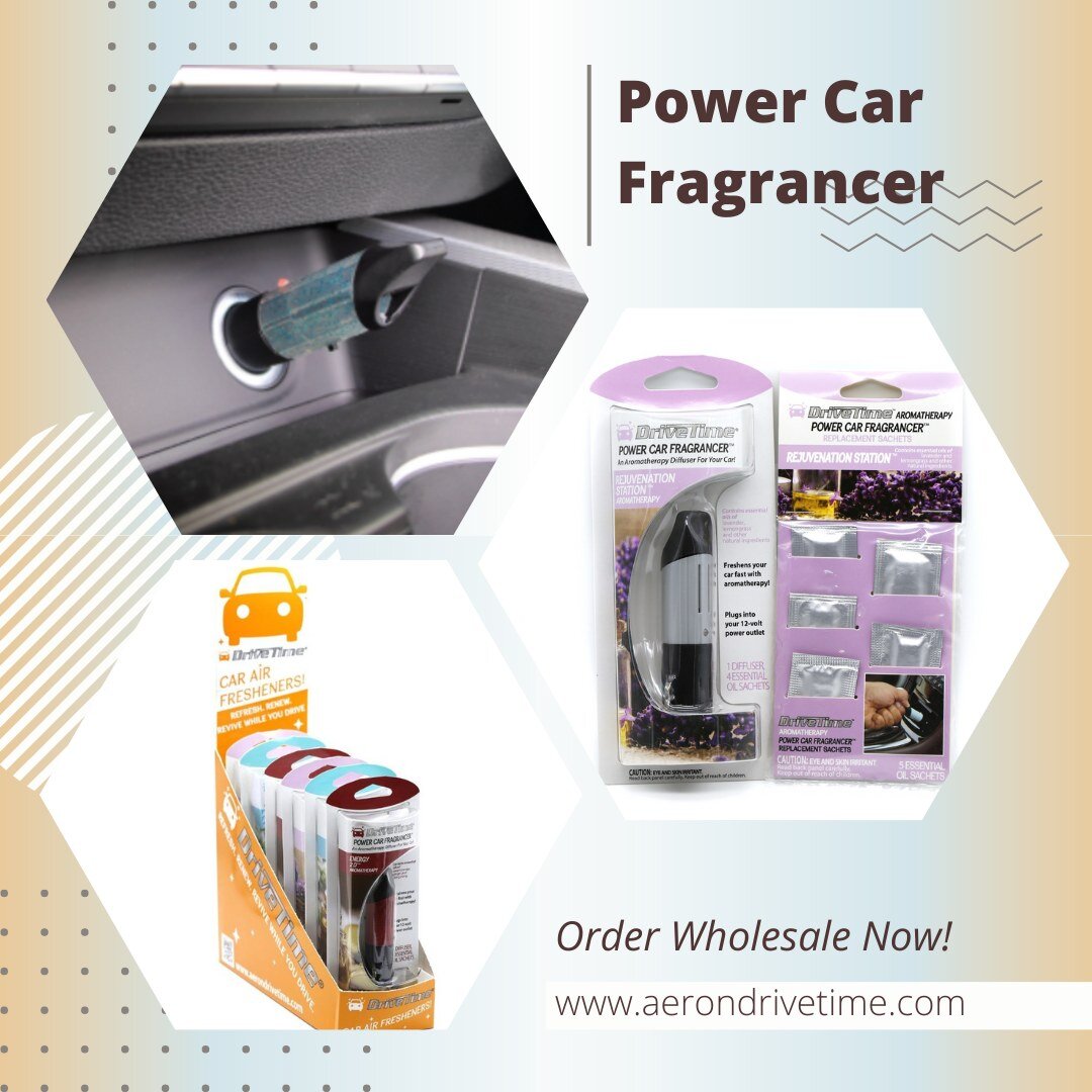 The Drive Time&reg; Power Car Fragrancer is a powered, aromatherapy diffuser for the car! The Power Car Fragrancer and its refills can now be ordered by wholesale buyers! Available in three fragrances, the Power Car Fragrancer has something for each 