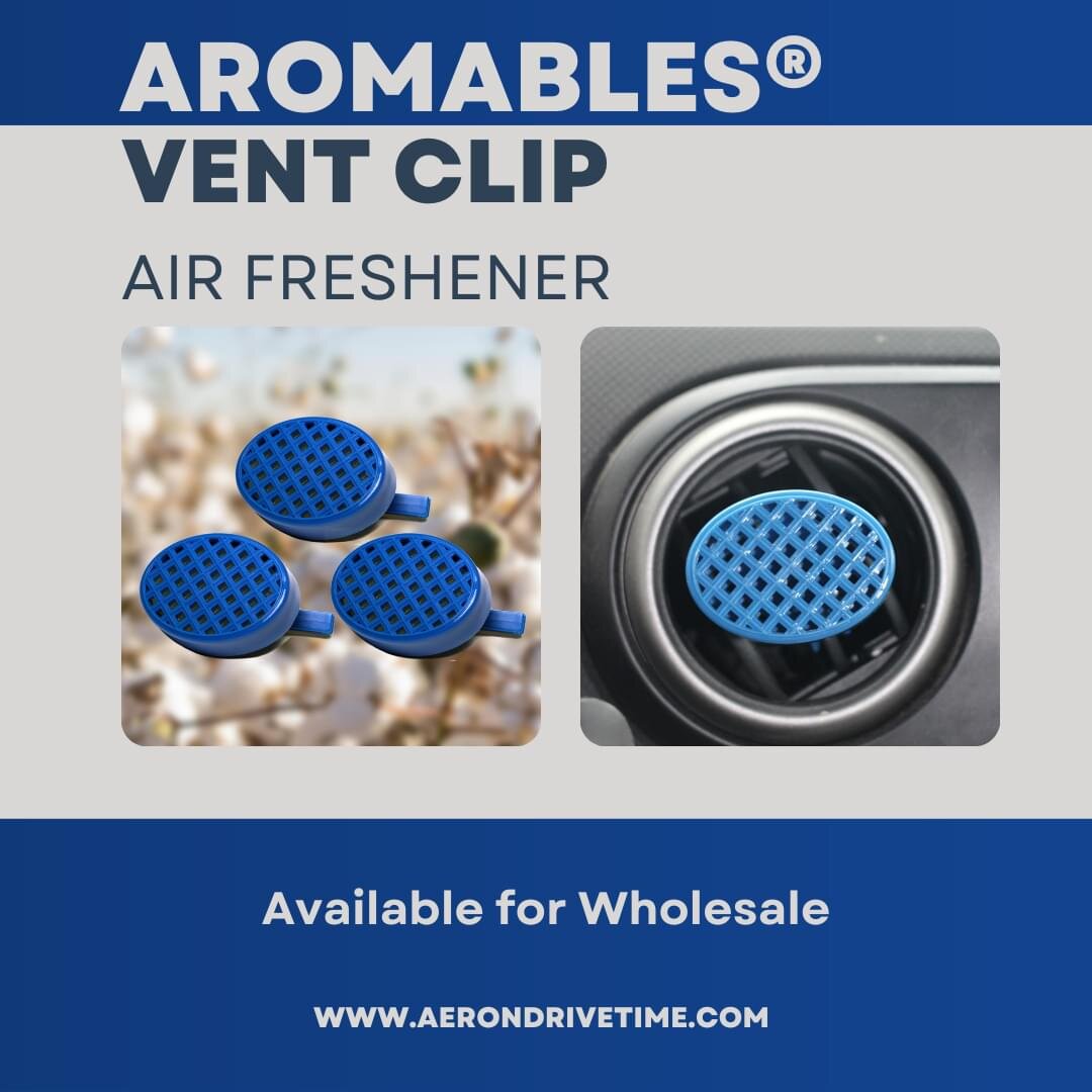 Available for wholesale: Aromables&reg; Vent Clip Air Fresheners! These air fresheners were designed to give a powerful fragrance performance without taking up too much space. They clip onto the vent to allow the airflow to throw the fragrance around