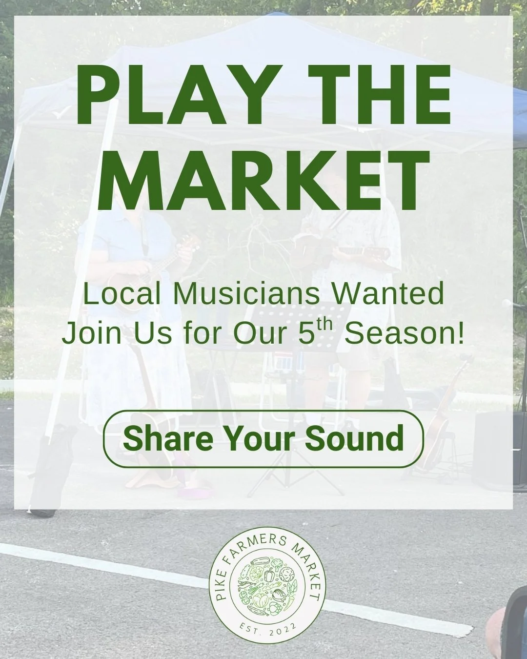🎶 Saturday mornings sound better with live music 🎶

As we head into our 5th season, the Pike Farmers Market is once again welcoming local musicians to perform throughout the season.

If you&rsquo;re interested in being part of this year&rsquo;s lin