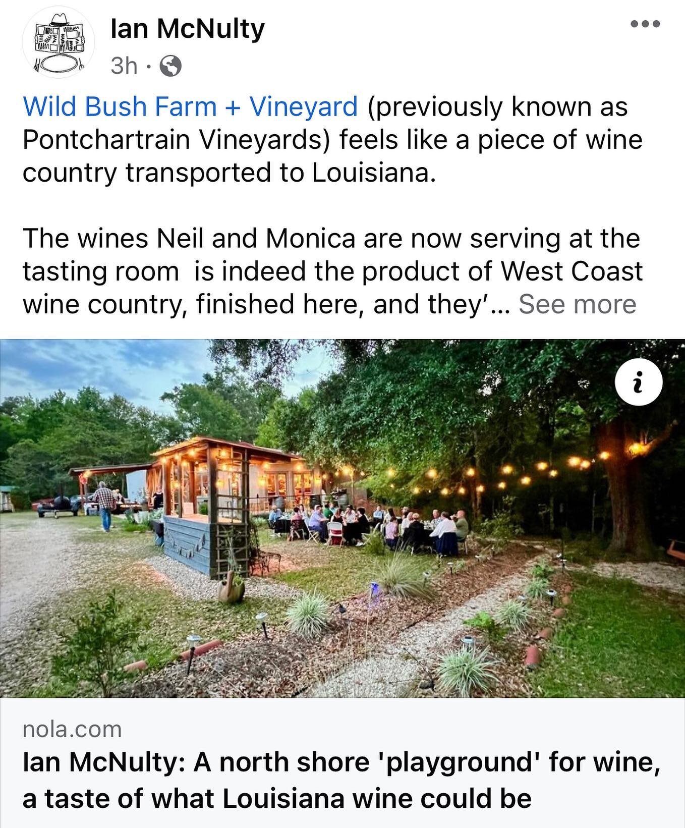 Sending a huge thanks to Ian McNulty for his amazing article on Nola.com about Wild Bush Farm + Vineyard! Your writing captured the essence of what we're all about, and we're thrilled to share our story with our fellow LA peeps. Your support of our w