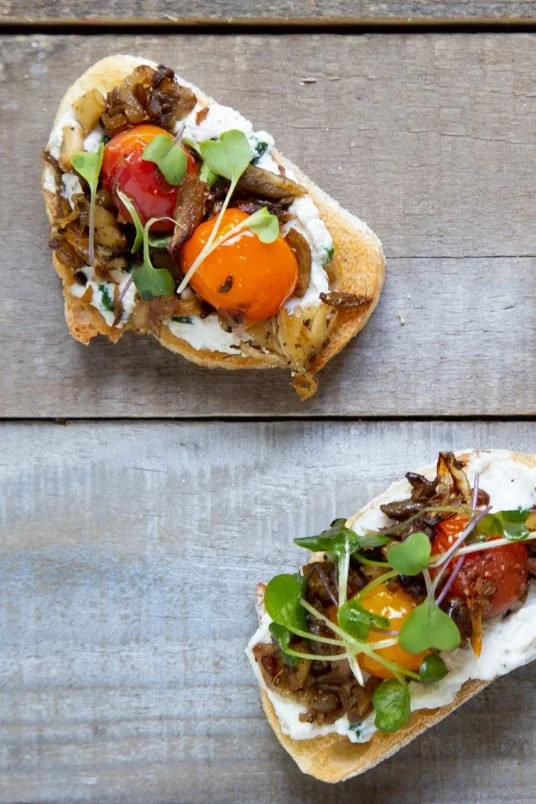 Oyster Mushroom Toast w/ Black Pepper Ricotta &amp; Lemon Dressed Microgreens