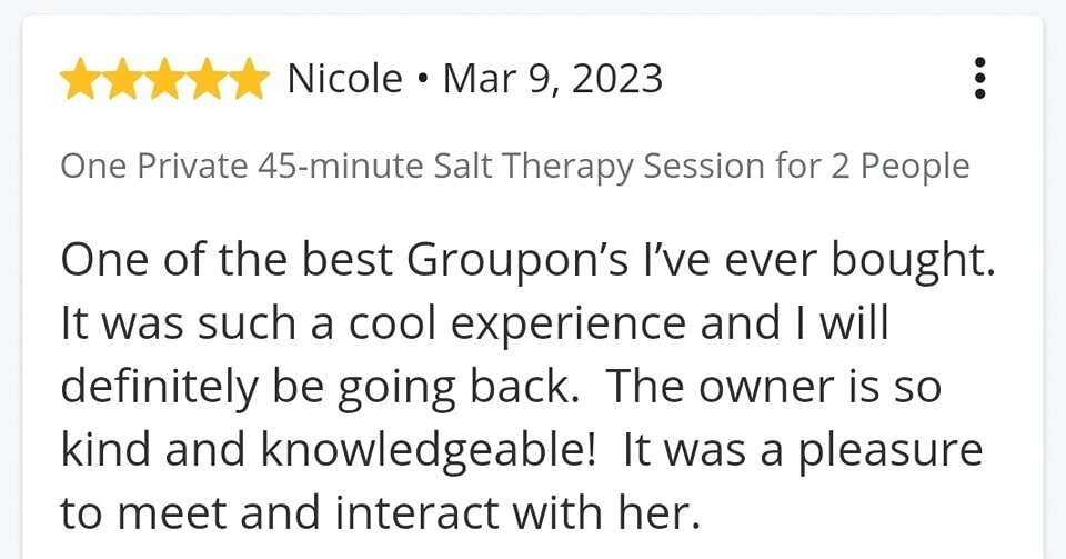 Yes, we are on #groupon.  But you can also call the shoppe and take advantage of the Groupon deals... message us today!  A happy Groupon client!

 #ravensnest #relax #schuylkillcounty #ravensnestsaltroom #goodvibes #reflect #selfcare #restore #selflo