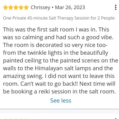Reviews... check out this wonderful Recommendation from a guest! 

#saltroom #ravensnestsaltroom #salttherapy #salttherapyroom #schuylkillcounty #renew #reflect #selfcare #saltroomtherapy #inhale #ravensnest #goodvibes #halotherapy #relax #reiki