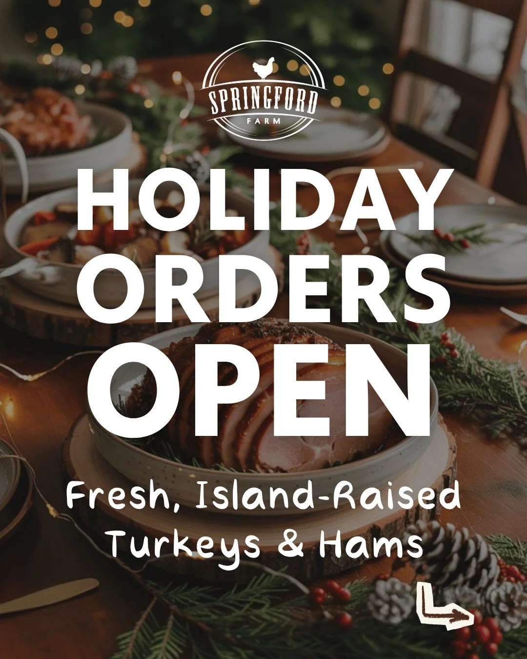 🎄 Fresh, island-raised turkeys &amp; hams are now available to pre-order! 🦃
 
Our holiday orders are officially OPEN &mdash; don&rsquo;t wait, these go fast! Reserve yours today and taste the farm fresh, locally raised difference. ✨
 
Visit our web
