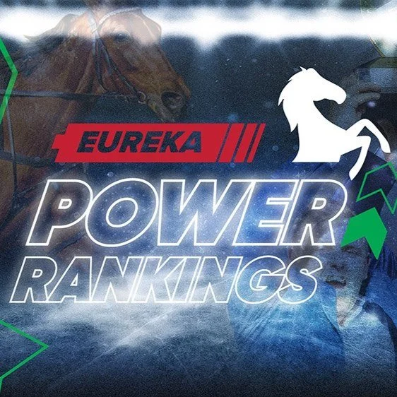 Eureka Power Rankings logo over a background with a horse and a person in a riding helmet.
