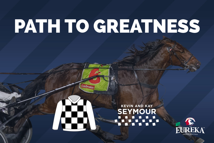 Graphic with the text 'Kevin and Kay Seymour' beside a black and white checkered racing jacket and the Eureka logo.