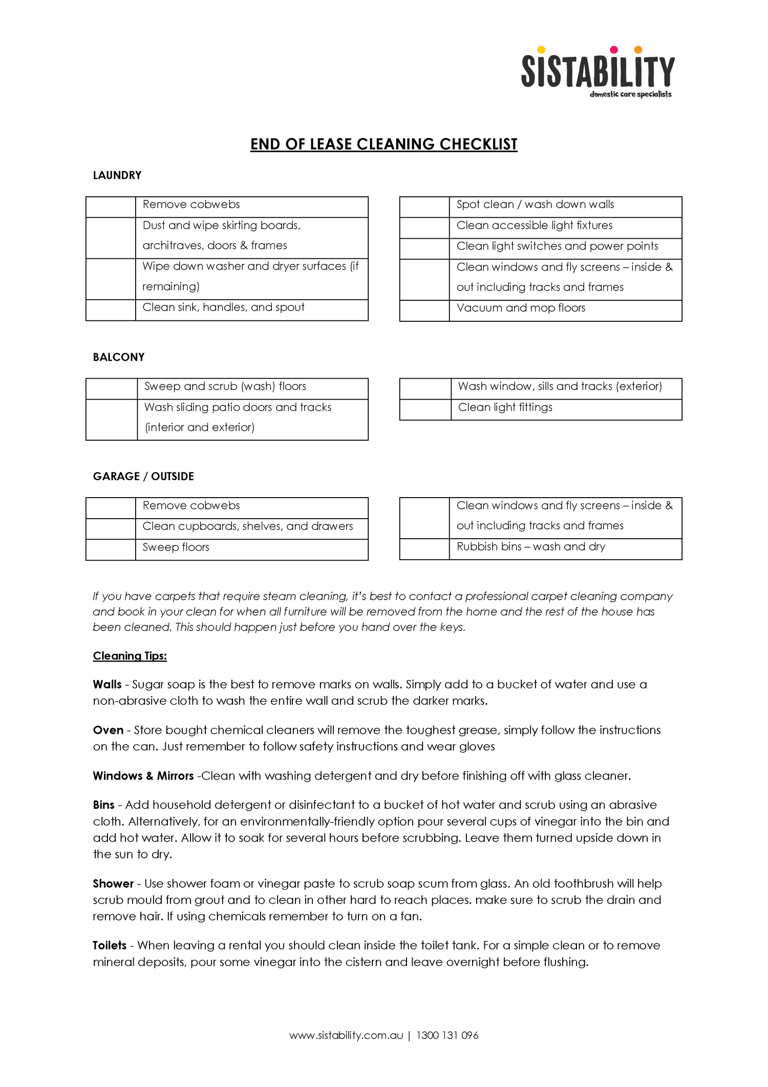 FREE End of Lease Printable Checklist — Sistability - Nurturing Homes ...