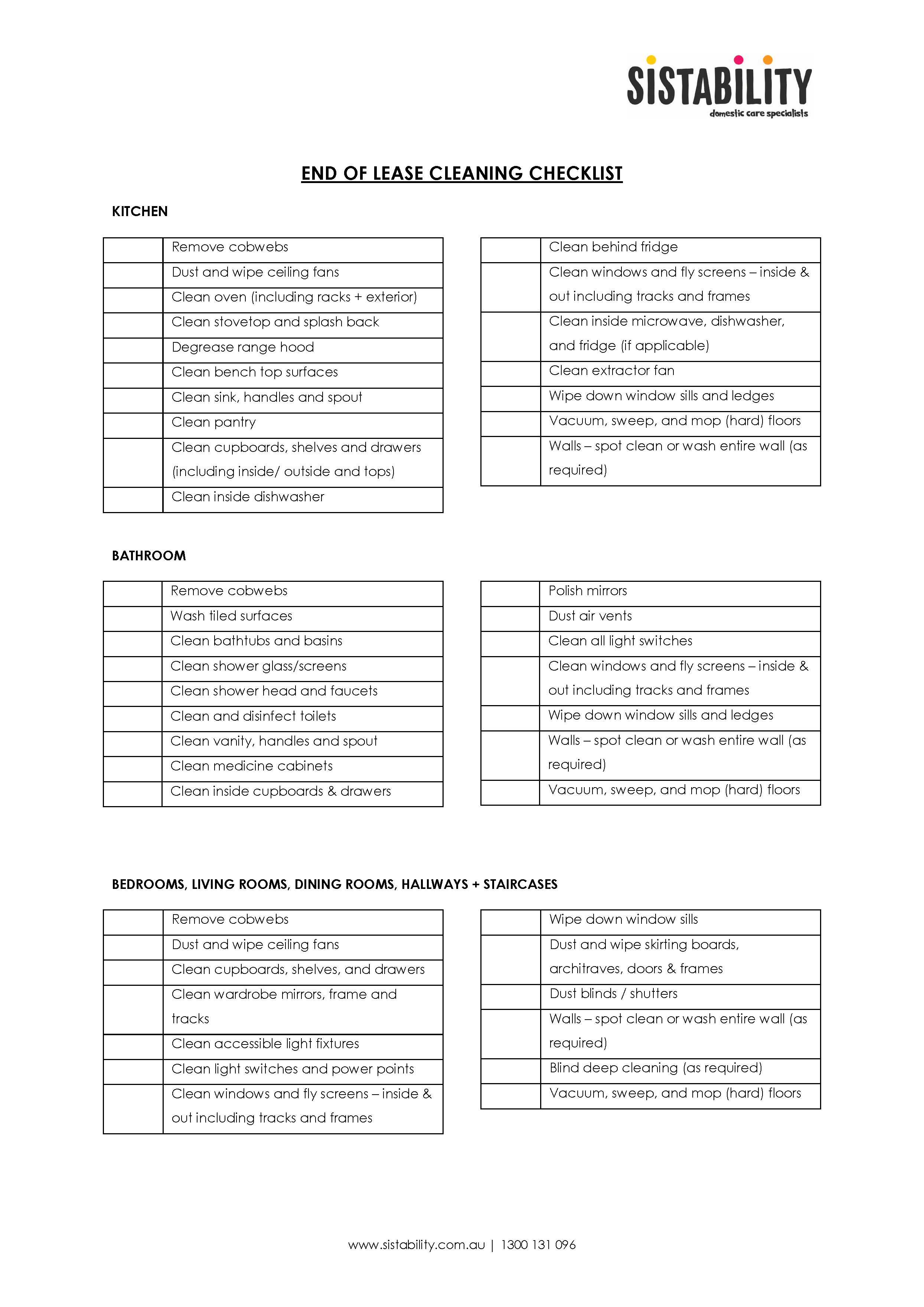 Free End Of Lease Printable Checklist