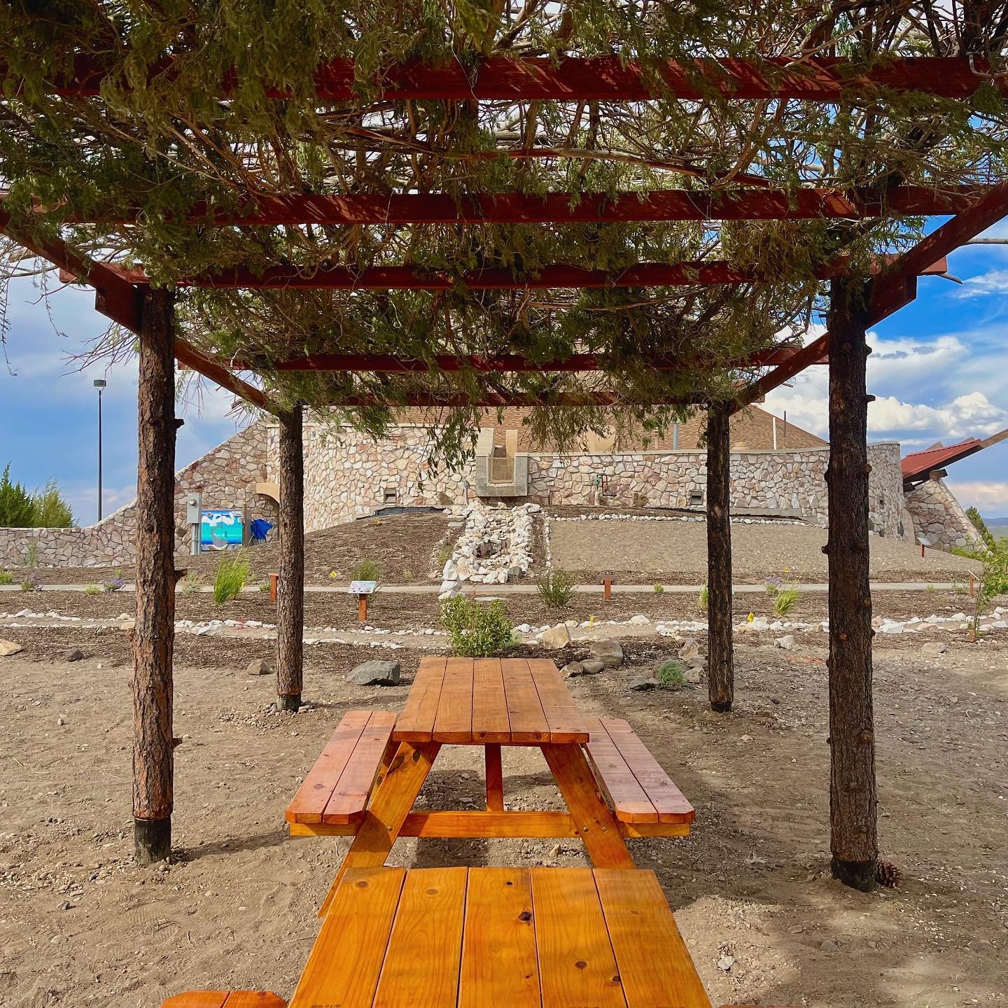Check out these close-ups of the haba/shade structure! Coyote Willow (Salix Exigua) branches are layered in a manner that provides a cooling shade from direct sunlight.🌞The columns of the structure are made of consciously harvested Jeffrey Pine (Pin