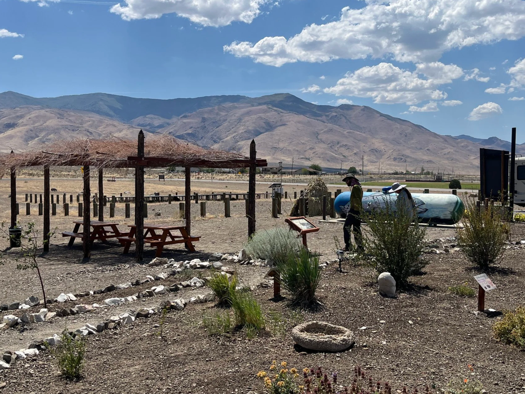 The Pyramid Lake Museum Medicine Garden was installed in 2022 by the Ripple Project guild with the Museum staff and dozens of volunteers. The garden showcases traditional Paiute architecture methods, native plants and educational signage to preserve 