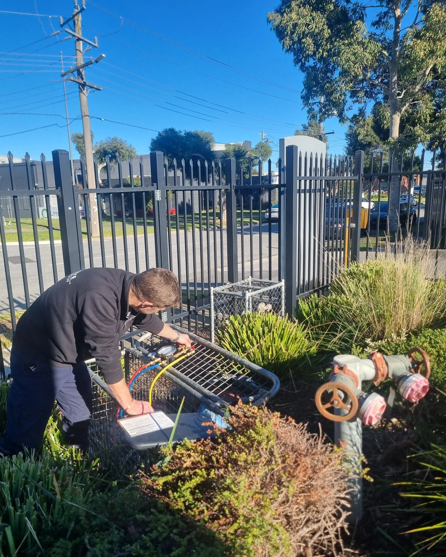 Backflow testing underway. 

Backflow testing for high-hazard devices is mandatory annually by an accredited tester after initial installation. 

These high-hazard properties are defined as those with a risk that could cause death, such as those with