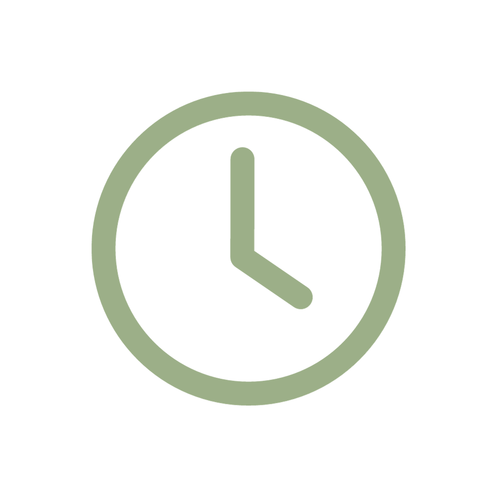 Simple clock icon with green outline indicating around 10:10.