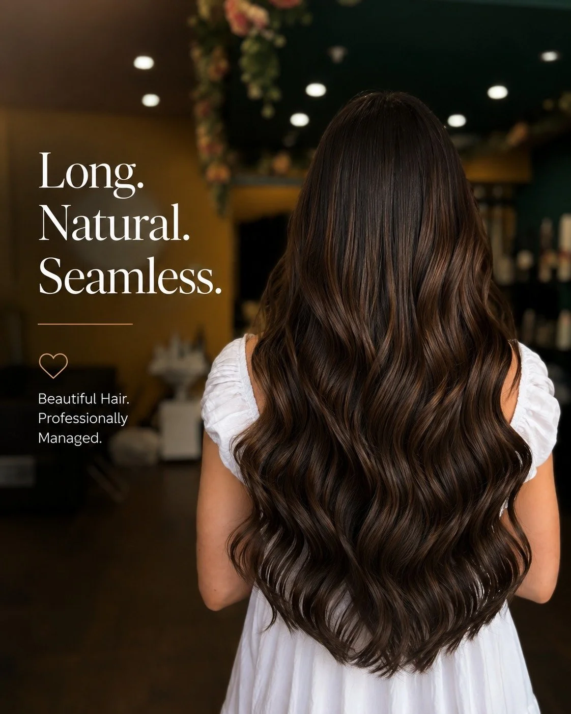 Long hair is beautiful.

But beautifully long hair should still look natural.

This transformation wasn't about creating obvious hair extensions.

It was about adding length, fullness and seamless movement that blends effortlessly with her own hair.
