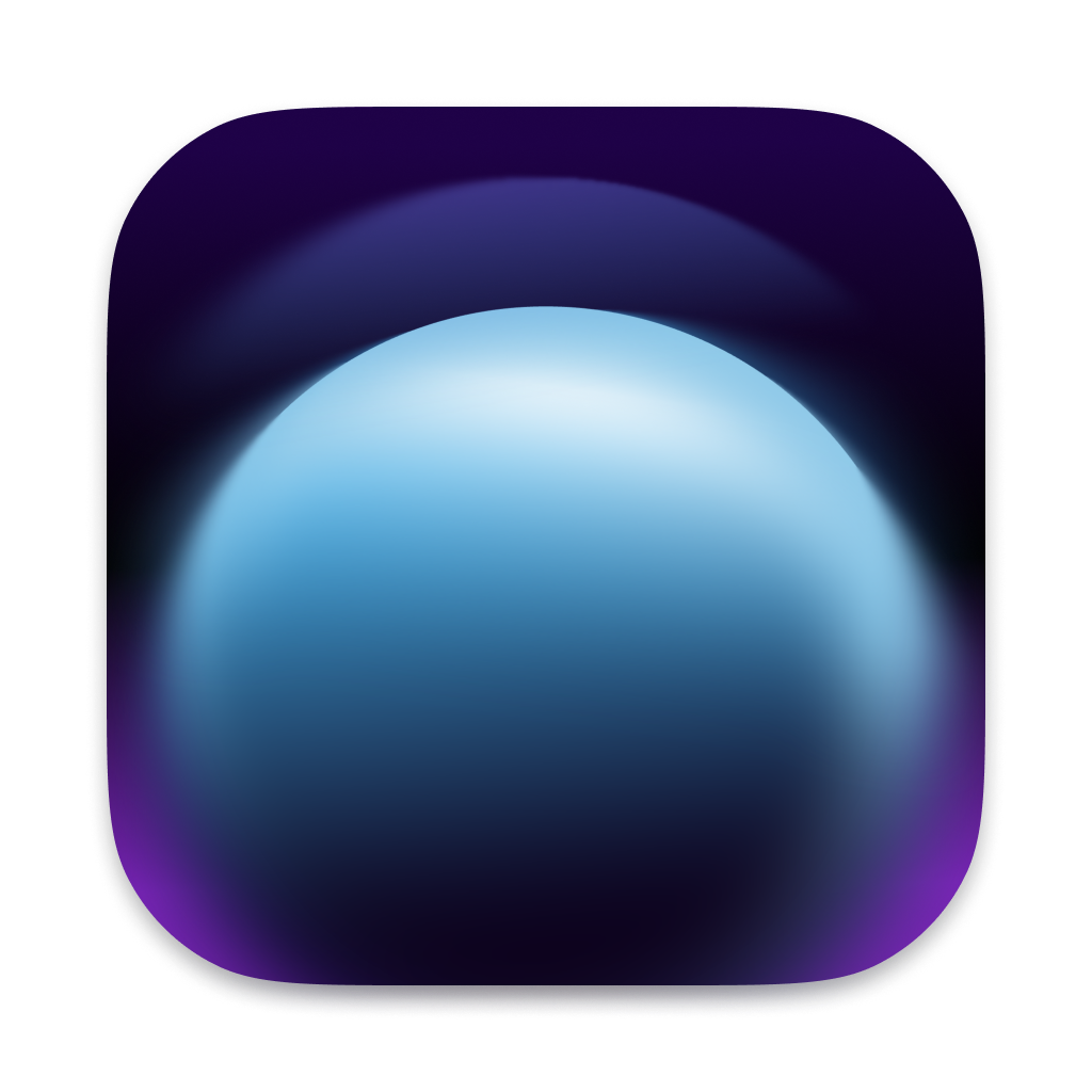 App icon with a gradient blue and purple sphere inside a dark rounded square.