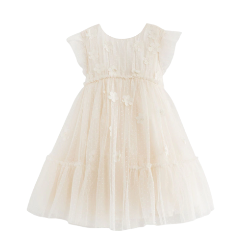 Ecru White 3D Flower Dress