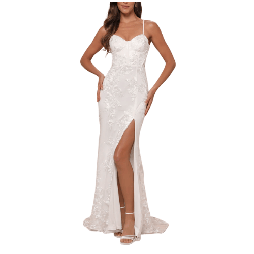 Embroidered Lace-Up Maxi Dress