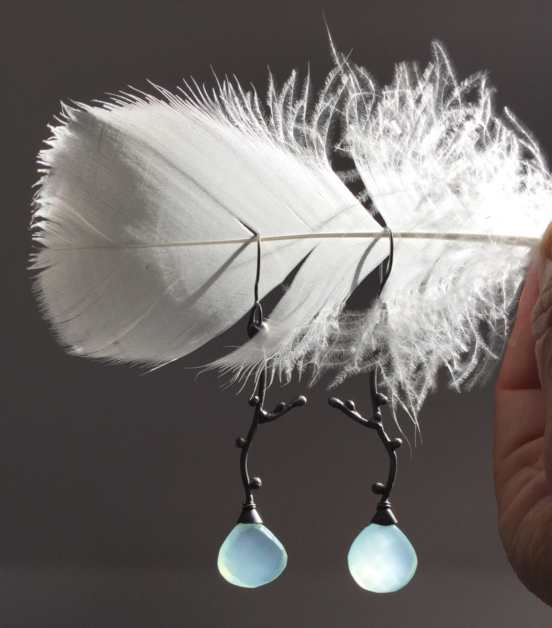  Recent additions to the shop. &nbsp;These chalcedony rose cut broilers became sweet dangle earrings. &nbsp;Inspired by the droplets of water that collect in their fullness on woodland twigs before they drop heavy to the forest floor. Given a deep, r