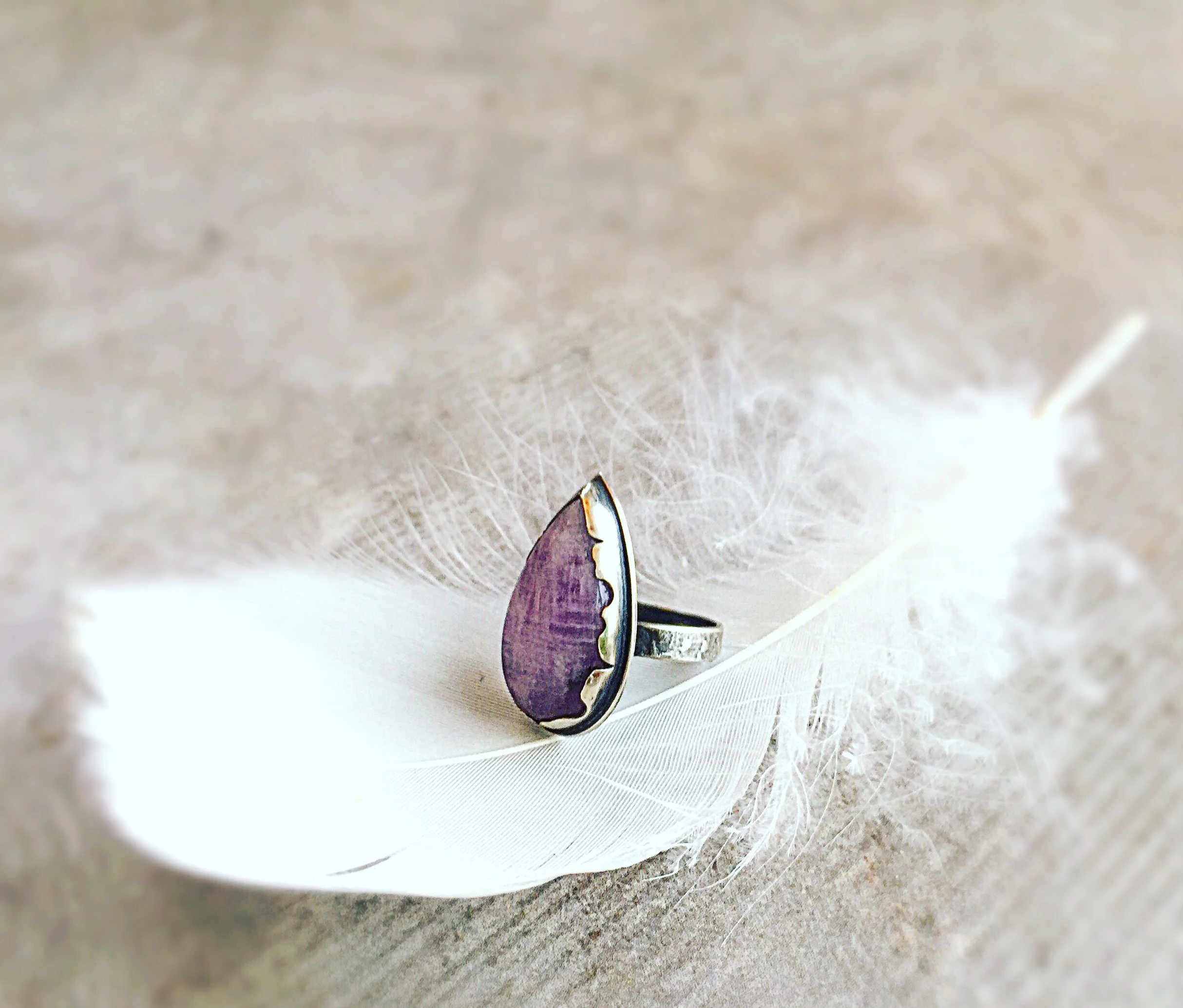  Foggy Amethyst with hand sawn bezel. &nbsp;Ring size 6.5 in the shop now. 