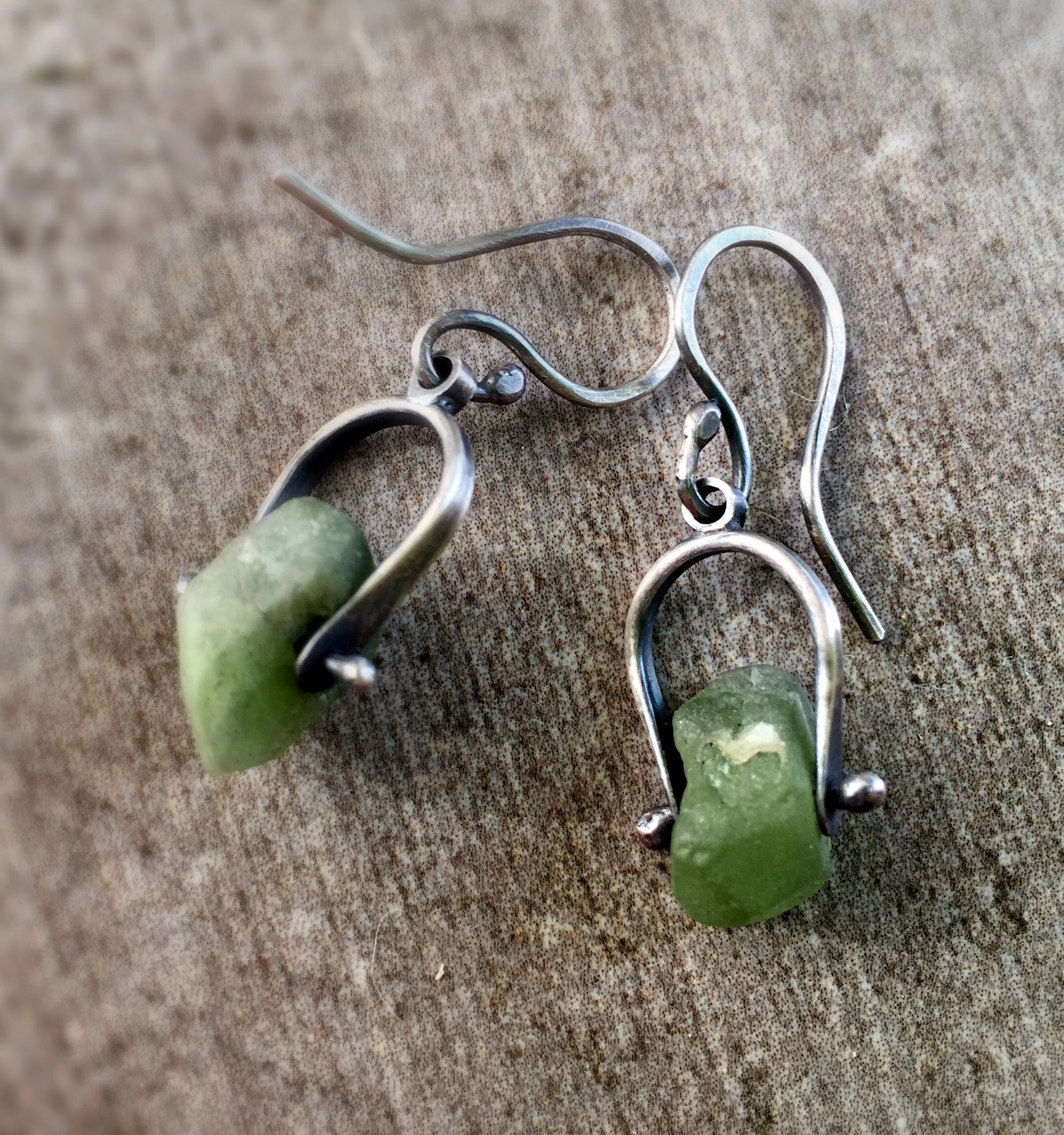  Emerald nugget sterling silver earrings 