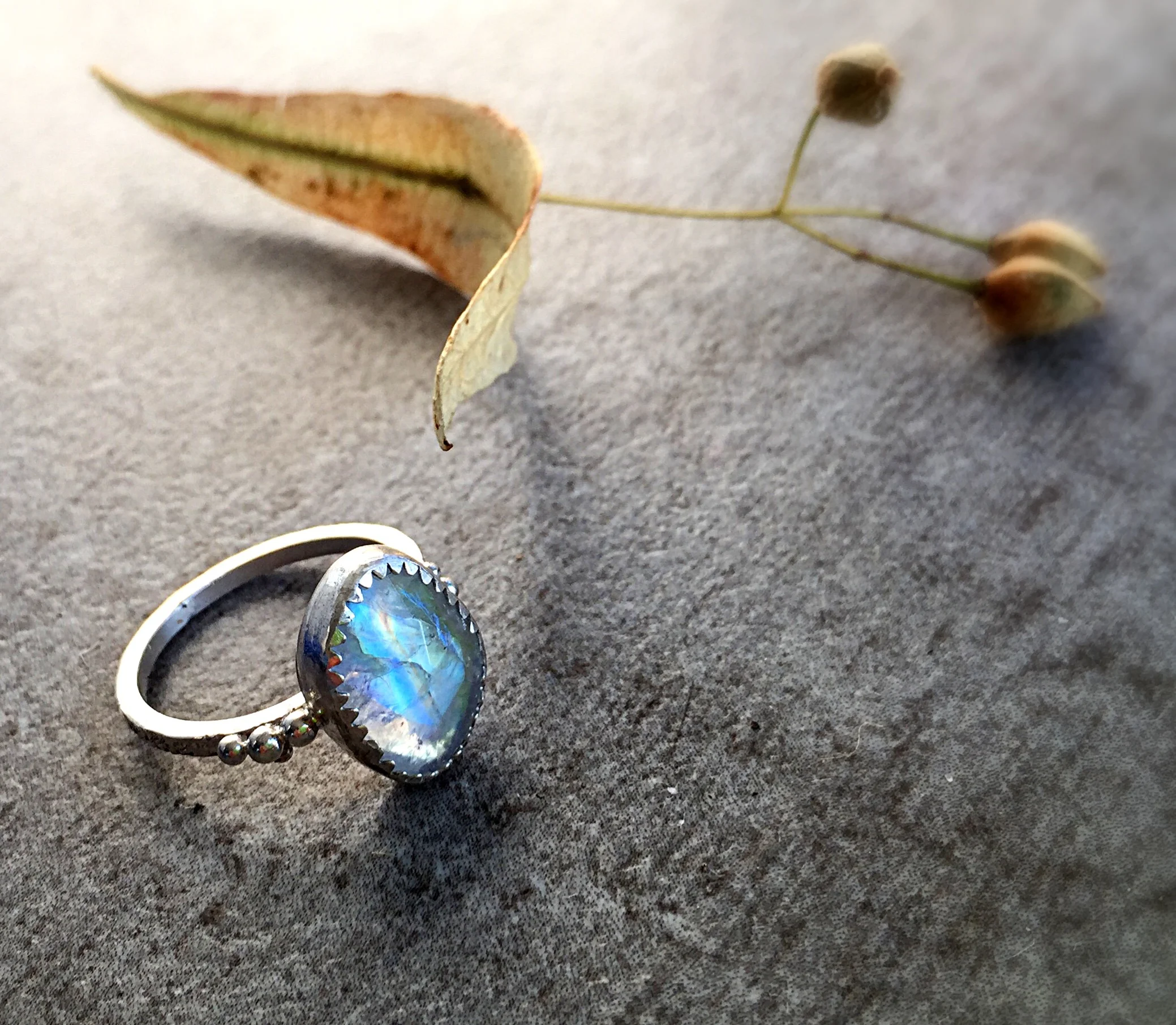 Planets Ring: Sterling Silver and moonstone ring