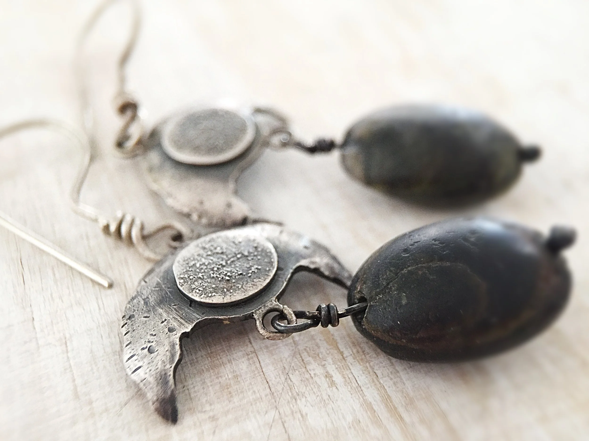 Tourmaline and Silver Shield Earrings