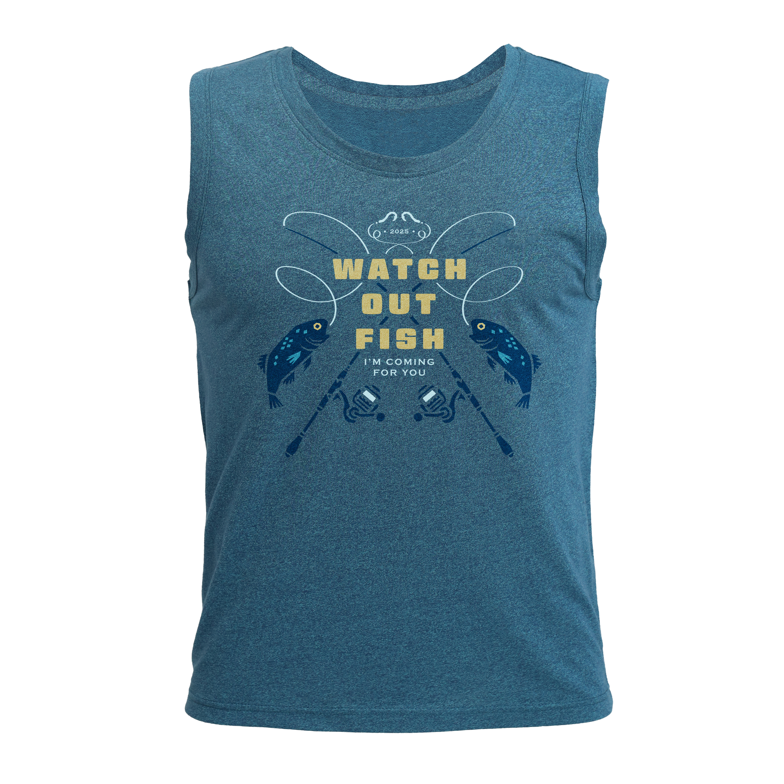 "Watch Out Fish"
Digital
Playing off our store's aquatic theme, we offered several fishing-related pieces. Printed on T-shirts, tank tops/sleeveless T-shirts, and high-viz jackets.