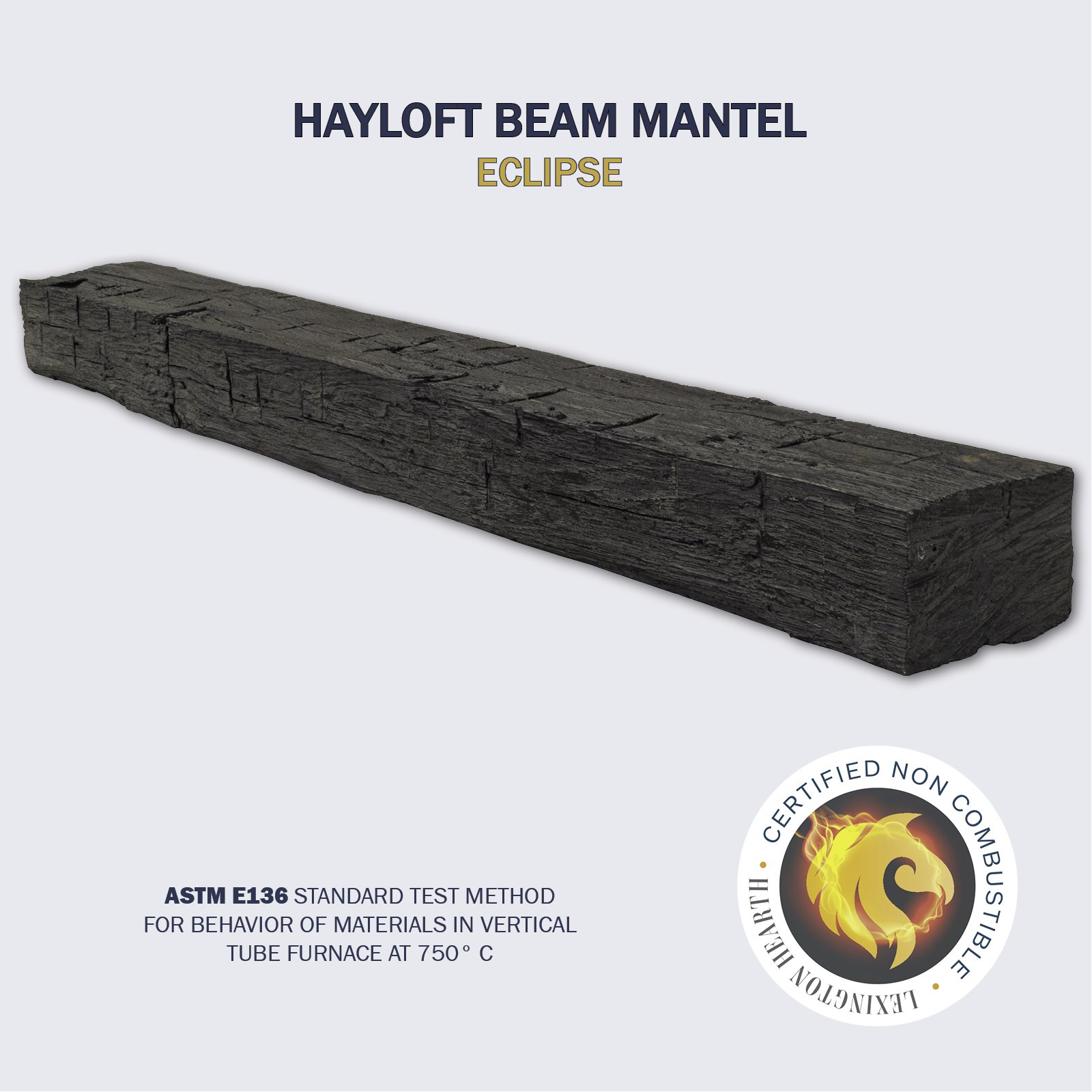 The Hayloft rustic mantel beam shown in Eclipse Black