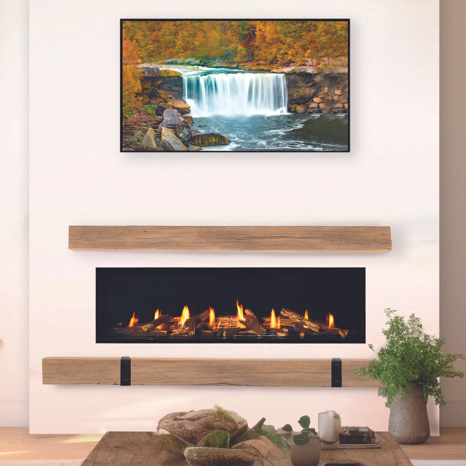 Grist Mill Mantel and Floating Hearth Combination 
