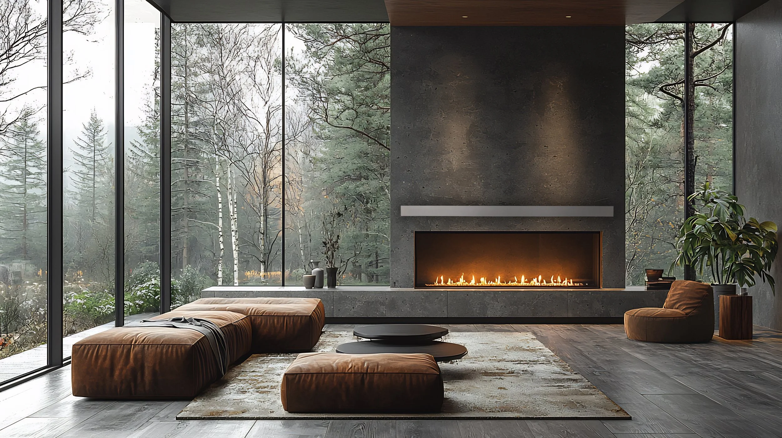 Noncombustible Architect Series fireplace mantel installed close to a gas fireplace opening with room for TV mounted above