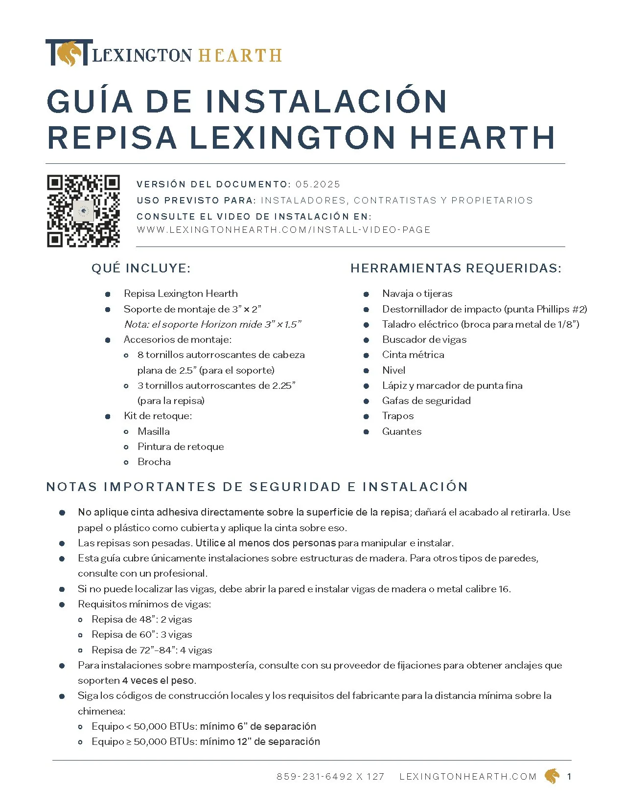 Non-Combustible Mantel Install Guide - Spanish Version