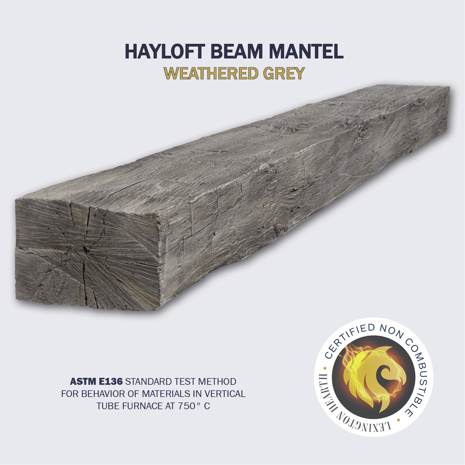 The Hayloft rustic mantel beam shown in Weathered Grey