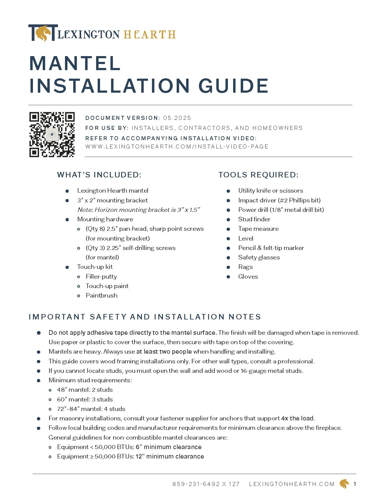 LXH Mantel Installation Instructions
