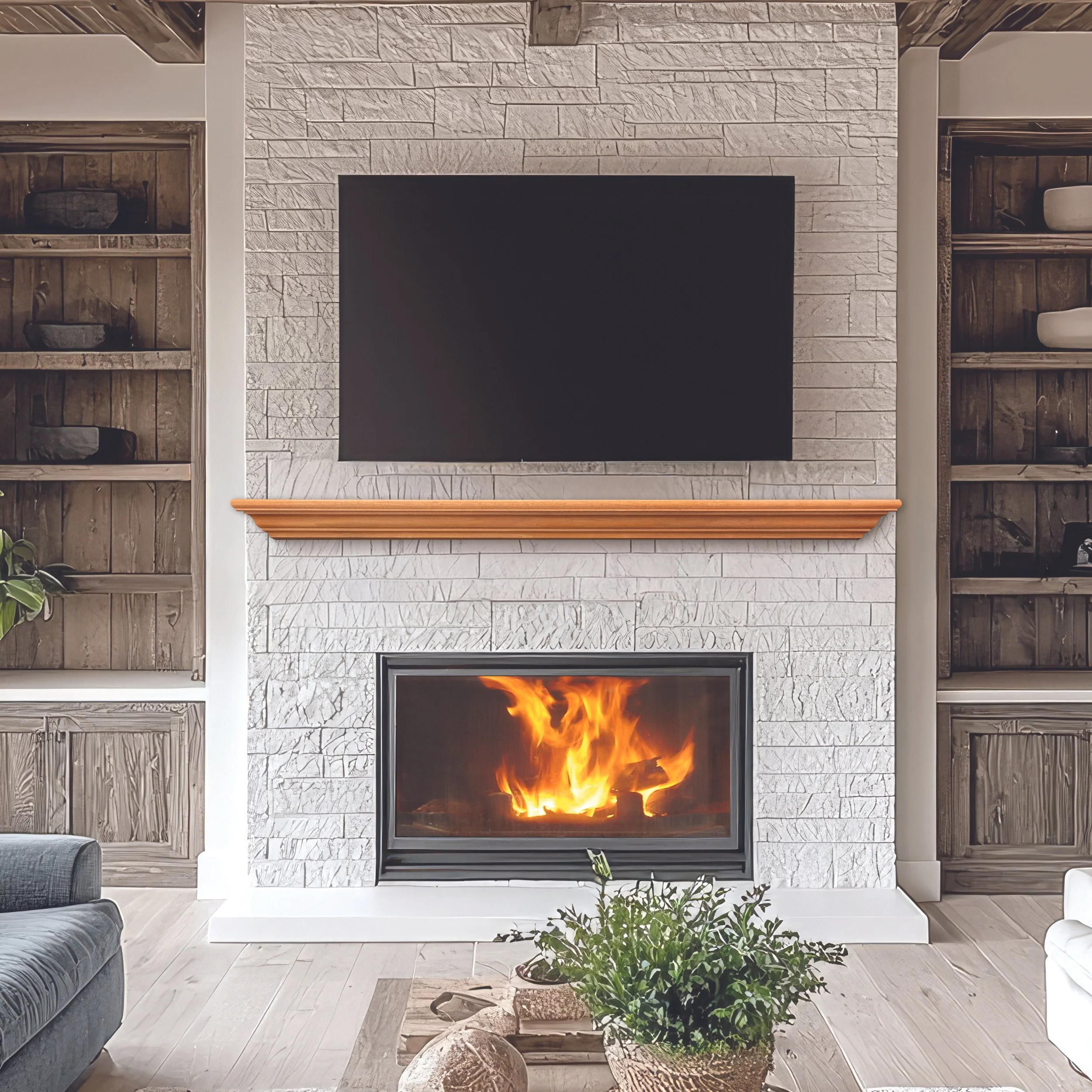 Cumberland wood fireplace mantel shelf in honey oak