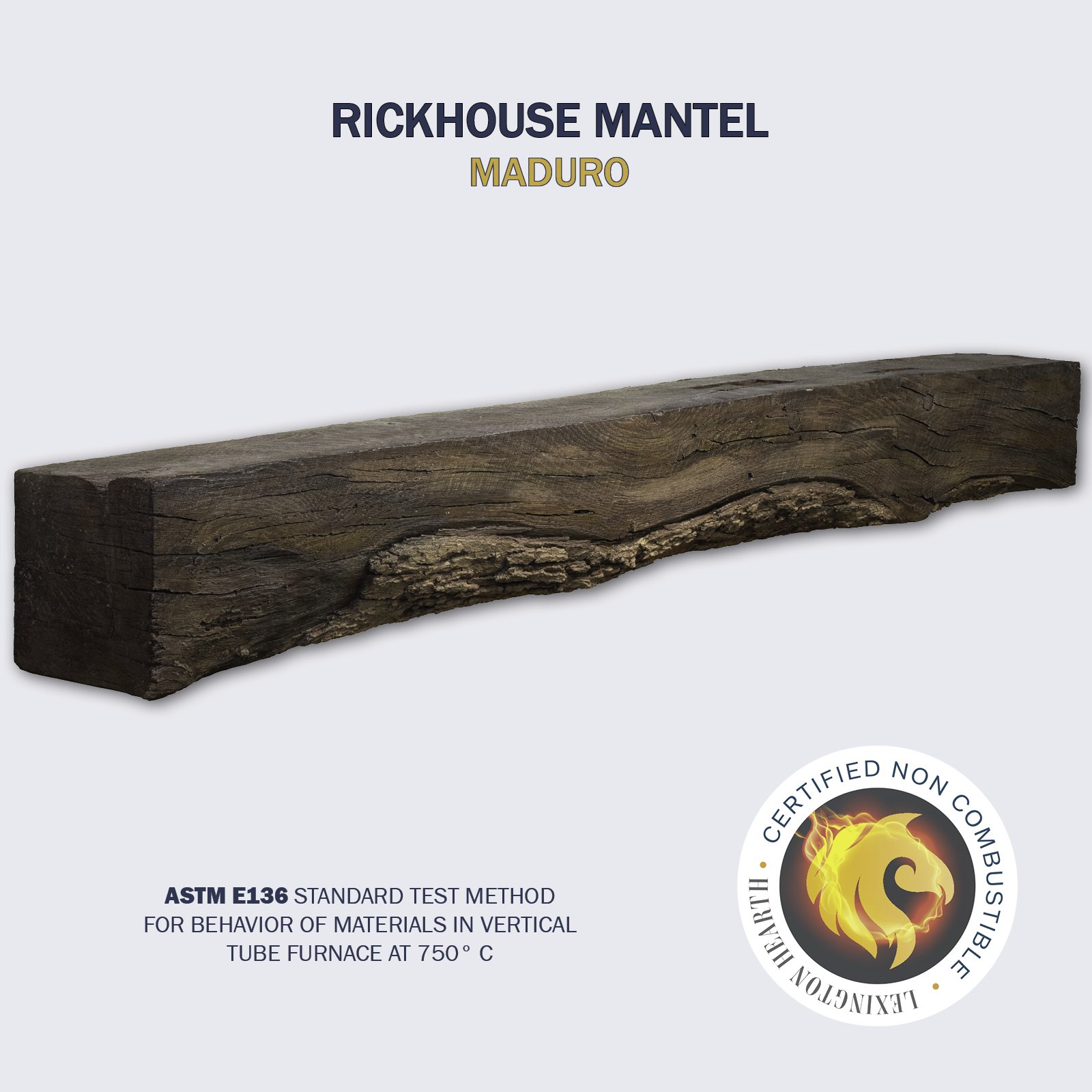 The rickhouse barnwood mantel is noncombustible and easy to install Shown in Maduro