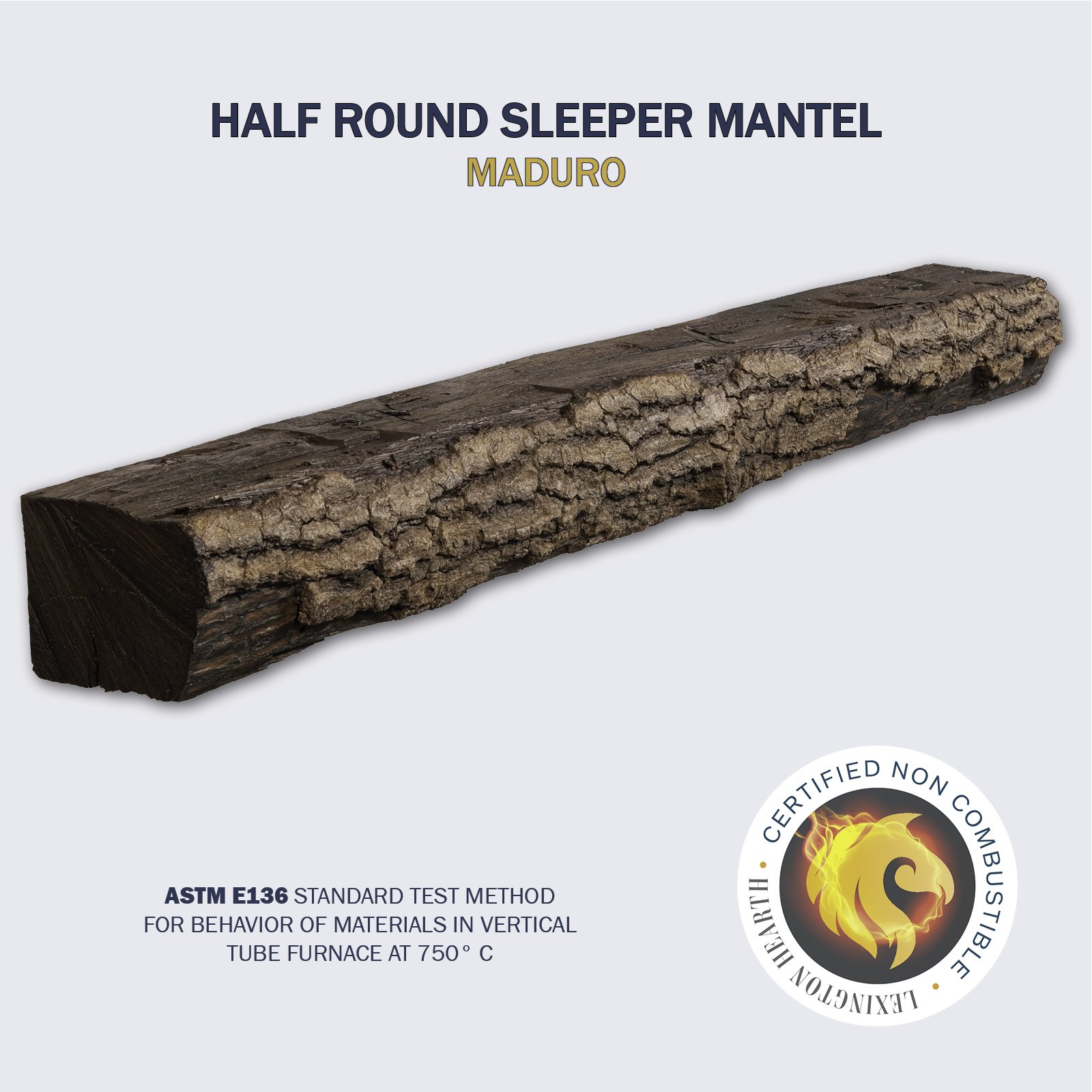 The half round sleeper log mantel gives you a rustic mantel look with non of the associated issues. Shown in Maduro