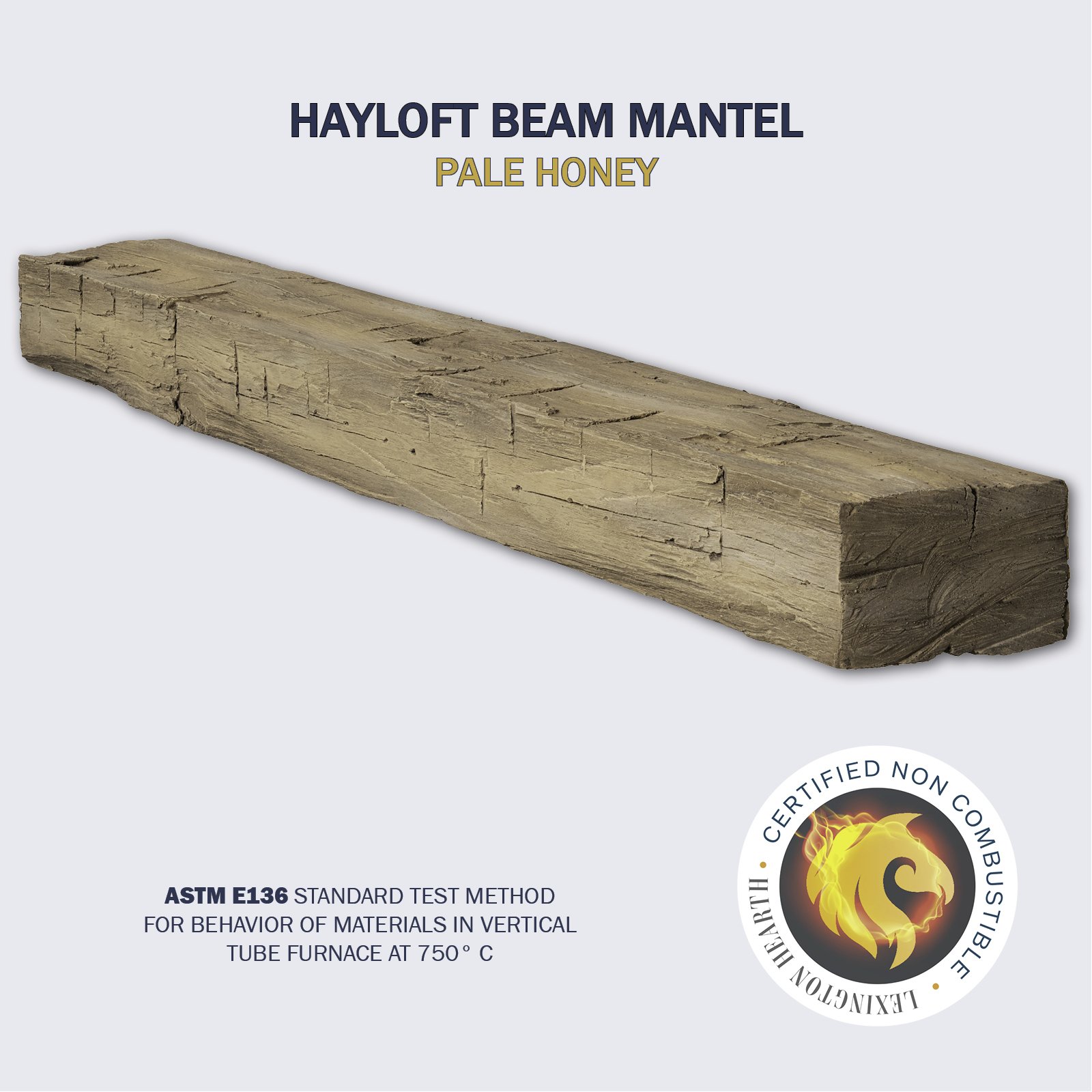 The Hayloft rustic mantel beam shown in Pale Honey